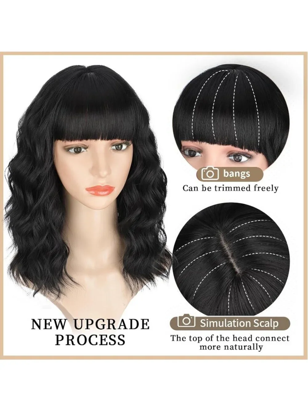 Women's Black 14 Inch Heat Resistant Synthetic Fiber Shoulder Length Wigs